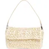 Staud Timmy Leather-trimmed Faux Pearl-embellished Raffia Shoulder Bag In Nude