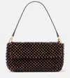 Staud Timmy Leather-trimmed Beaded Mesh Shoulder Bag In Brown