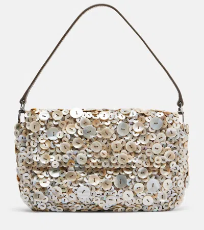 Staud Timmy Button-embellished Shoulder Bag In White