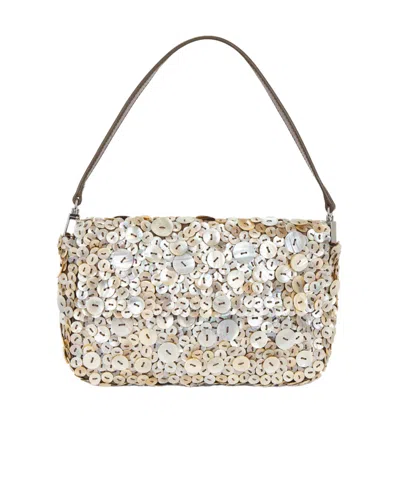 Staud Timmy Mother Of Pearl Button Shoulder Bag In Silver