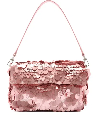 Staud Timmy Sequin Embellished Shoulder Bag In Pink
