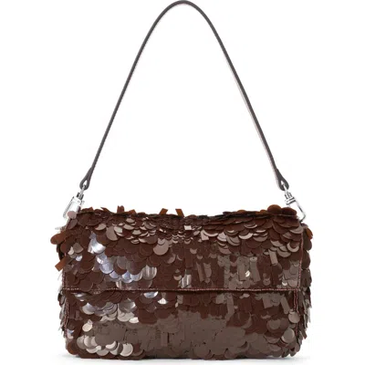 Staud Timmy Sequin Shoulder Bag In Cacao