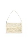 Staud Timmy Leather-trimmed Faux Pearl-embellished Raffia Shoulder Bag In Nude