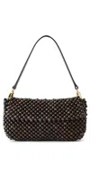 Staud Timmy Leather-trimmed Beaded Mesh Shoulder Bag In Dark Brown