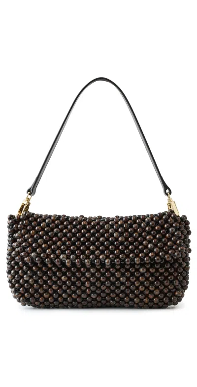 Staud Timmy Leather-trimmed Beaded Mesh Shoulder Bag In Brown
