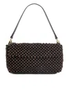 Staud Timmy Leather-trimmed Beaded Mesh Shoulder Bag In Dark Brown