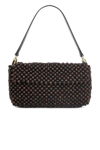 Staud Timmy Leather-trimmed Beaded Mesh Shoulder Bag In Brown