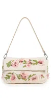 Staud Timmy Leather-trimmed Beaded Satin Shoulder Bag In Off-white