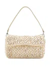 Staud Timmy Leather-trimmed Faux Pearl-embellished Raffia Shoulder Bag In Nude