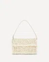 Staud Timmy Leather-trimmed Faux Pearl-embellished Raffia Shoulder Bag In Nude