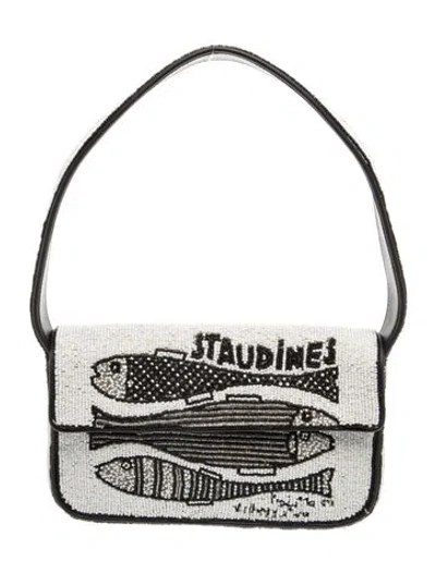 Pre-owned Staud Tommy Beaded Bag In White