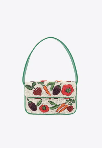 Staud Tommy Beaded Crudité Shoulder Bag In White