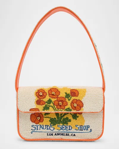 Staud Tommy Beaded Flap Shoulder Bag In California Poppy