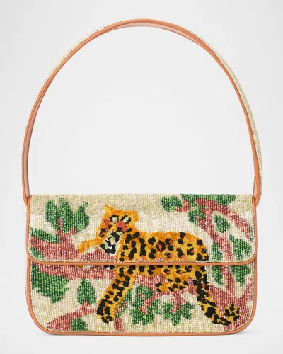Staud Tommy Beaded Flap Shoulder Bag In Jungle Leopard