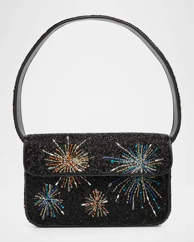 Staud Tommy Beaded Rayon Shoulder Bag In Black