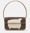 Staud Tommy Fleece-trimmed Beaded Satin Shoulder Bag In Brown