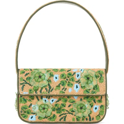 Staud Tommy Beaded Shoulder Bag In Moss Floral Tapestry