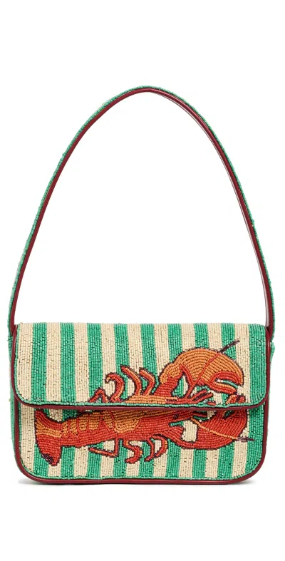 Staud Tommy Bead-embellished Leather-trimmed Satin Shoulder Bag In Multi