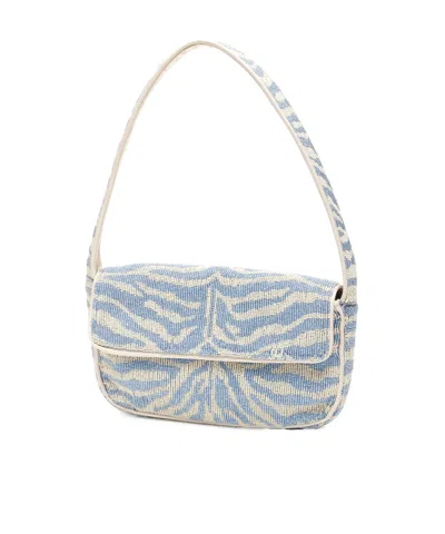 Staud Tommy Beaded Zebra Pattern Shoulder Bag In Gray