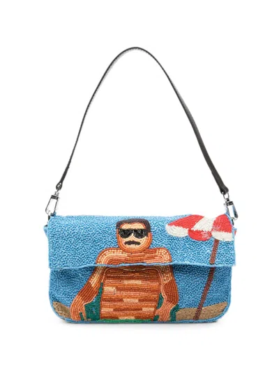 Staud Tommy Bead-embellished Shoulder Bag In Purple