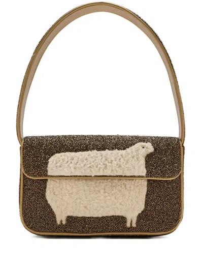 Staud Tommy Dolly Beaded Shoulder Bag In Brown