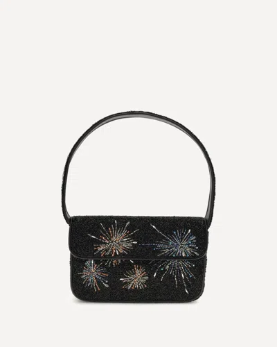 Staud Tommy Bead-embellished Satin Shoulder Bag In Black