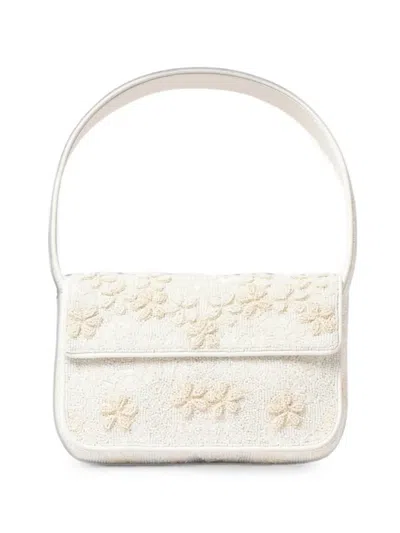 Staud Tommy Hand-beaded Floral Shoulder Bag In White