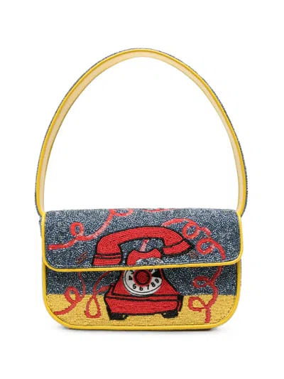 Staud Tommy Hotline Bead-embellished Shoulder Bag In Yellow