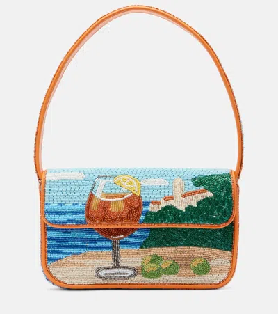 Staud Tommy Small Beaded Shoulder Bag In Multi