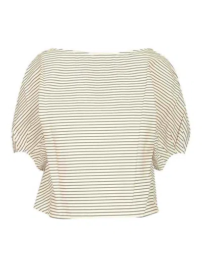 Staud Didi Cotton Popeline Micro Stripes Top Tops Multicolor In Neutral
