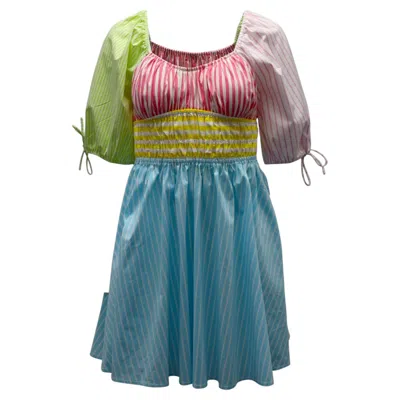Pre-owned Staud Topsail Striped Colorblock Mini Dress In Multicolor Cotton In Gray