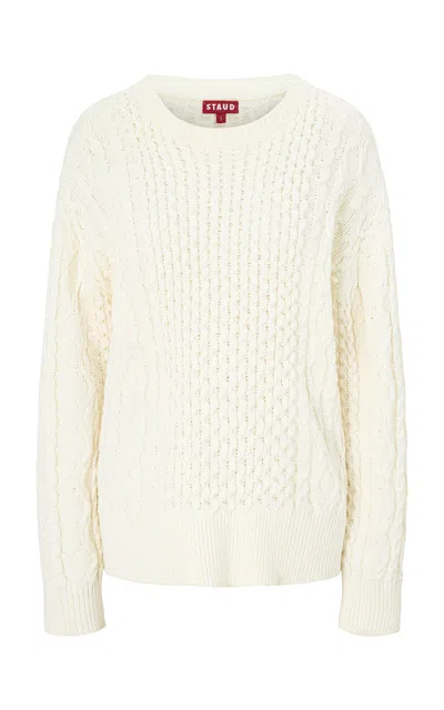 Staud Tracy Cable-knit Cotton-blend Jumper In White