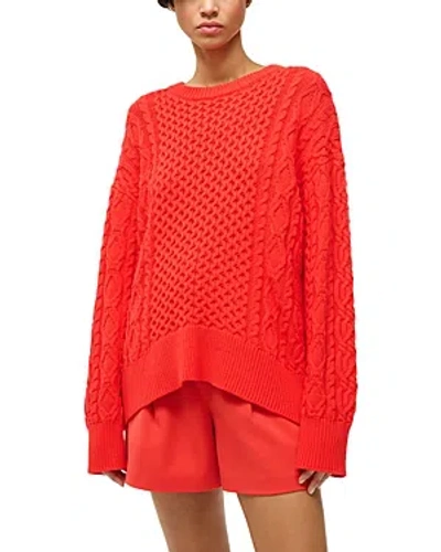 Staud Tracy Cable Knit Sweater In Red Rose
