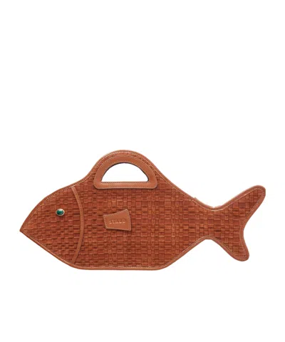 Staud Trimmed Woven Suede Tote In Brown