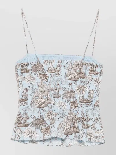 Staud Tropical Smocked Top Lightweight Spaghetti Straps In Black