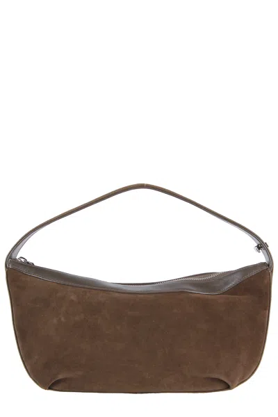 Staud Truffle Demy Suede Top-handle Zip Shoulder Bag In Brown