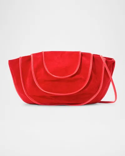 Staud Tulip Draped Panel Suede Shoulder Bag In Red Rose