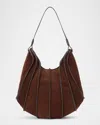 Staud Tulip Panel Suede Shoulder Bag In Mahogany