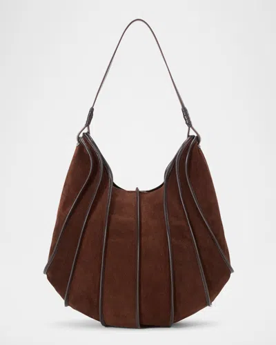 Staud Tulip Panel Suede Shoulder Bag In Mahogany