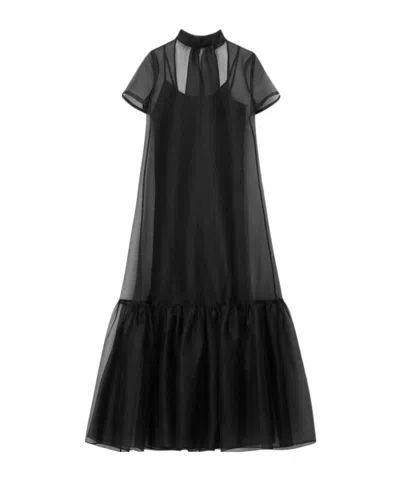 Staud Calluna Tie-neck Tiered Organza Maxi Dress In Brown