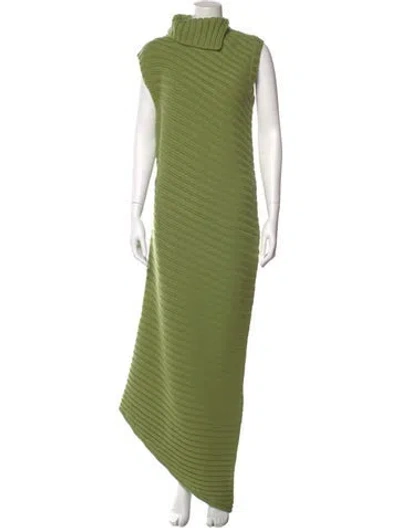 Pre-owned Staud Turtleneck Long Dress In Green