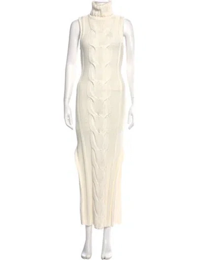 Pre-owned Staud Turtleneck Long Dress In White