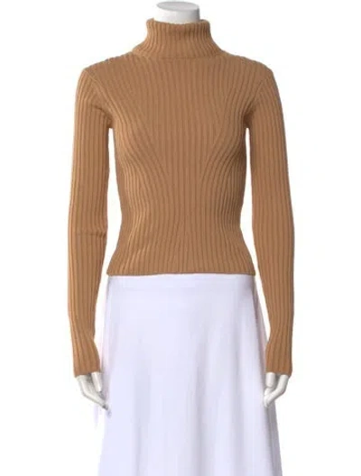 Pre-owned Staud Turtleneck Long Sleeve Crop Top In Brown
