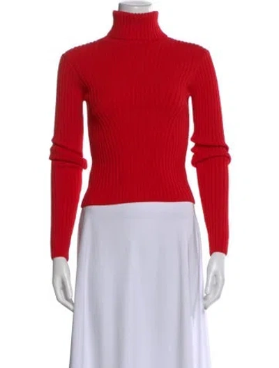 Pre-owned Staud Turtleneck Long Sleeve Top In Red