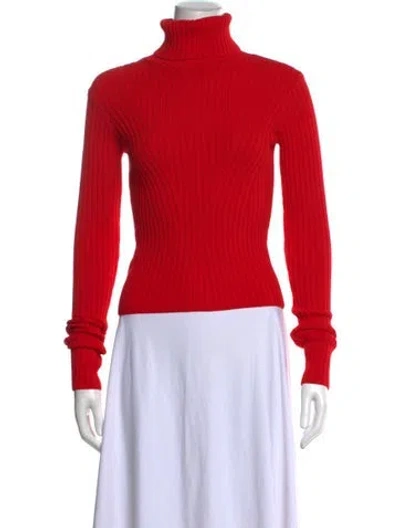 Pre-owned Staud Turtleneck Long Sleeve Top In Red