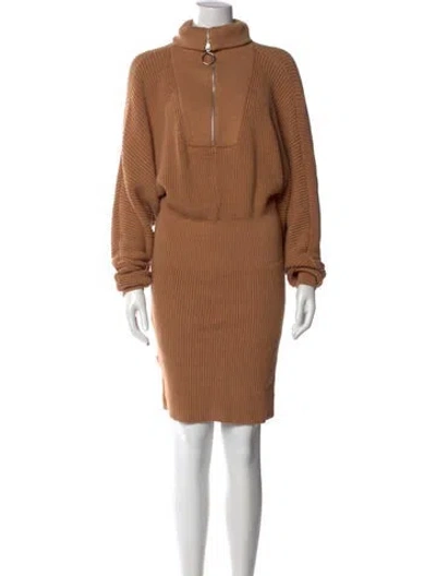 Pre-owned Staud Turtleneck Mini Dress In Brown