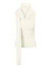 Staud Canal Scarf-detailed Wool Turtleneck Top In White