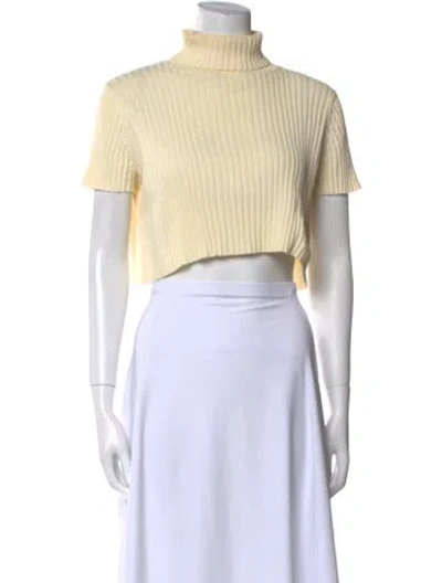 Pre-owned Staud Turtleneck Short Sleeve Crop Top In Neutral