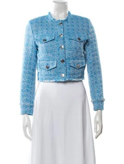 Pre-owned Staud Tweed Pattern Denim Jacket In Blue