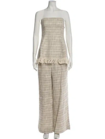 Pre-owned Staud Tweed Pattern Fringe Trim Accent Pant Set W/ Tags In Neutral